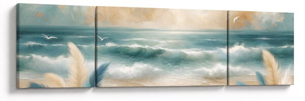 Obraz - Malovaná pláž v lehkých barvách (170x50 cm)