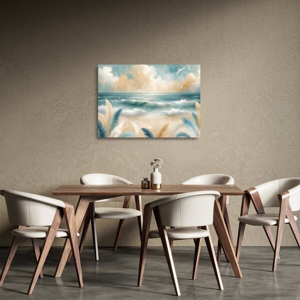 Skleněný obraz - Malovaná pláž v lehkých barvách (70x50 cm)