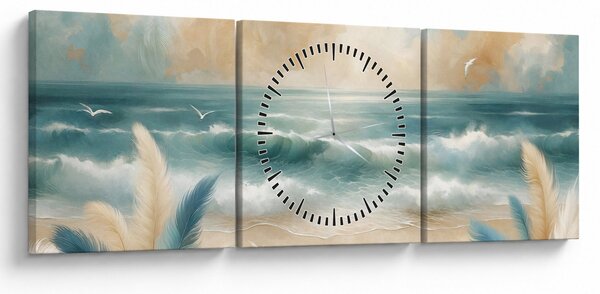 Obraz - Malovaná pláž v lehkých barvách (s hodinami) (90x30 cm)