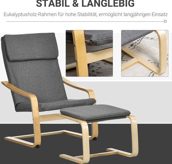 HOMCOM Křeslo s Podnožkou, Lounge Křeslo s Ottomanem, Čtecí Křeslo, Křeslo s Opěrkou Rukou, Houpací Křeslo, Relaxační Křeslo s Lněným Potahem pro Obýv