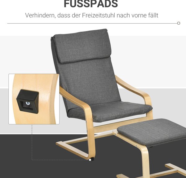 HOMCOM Křeslo s Podnožkou, Lounge Křeslo s Ottomanem, Čtecí Křeslo, Křeslo s Opěrkou Rukou, Houpací Křeslo, Relaxační Křeslo s Lněným Potahem pro Obýv