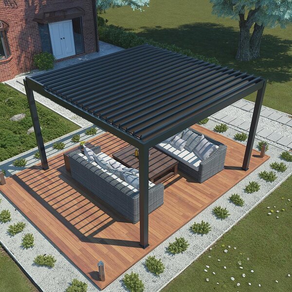 Hliníková bioklimatická pergola s el. lamelami 3 x 4 M + led osvětlení