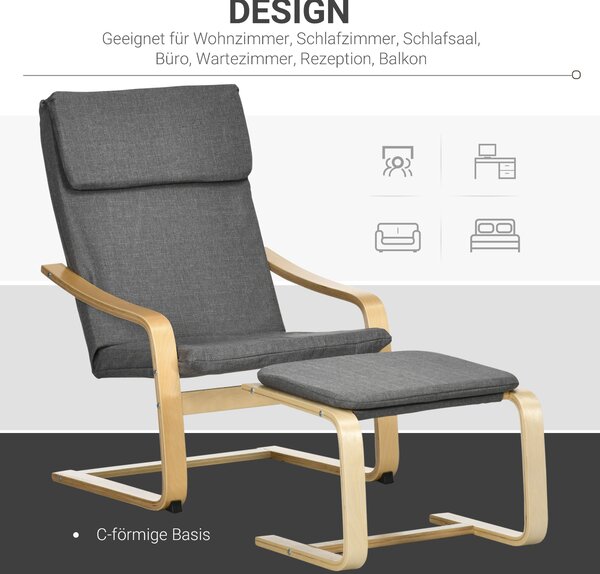 HOMCOM Křeslo s Podnožkou, Lounge Křeslo s Ottomanem, Čtecí Křeslo, Křeslo s Opěrkou Rukou, Houpací Křeslo, Relaxační Křeslo s Lněným Potahem pro Obýv
