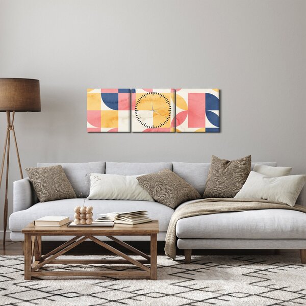 Obraz - Abstrakce s retro vzory (s hodinami) (90x30 cm)