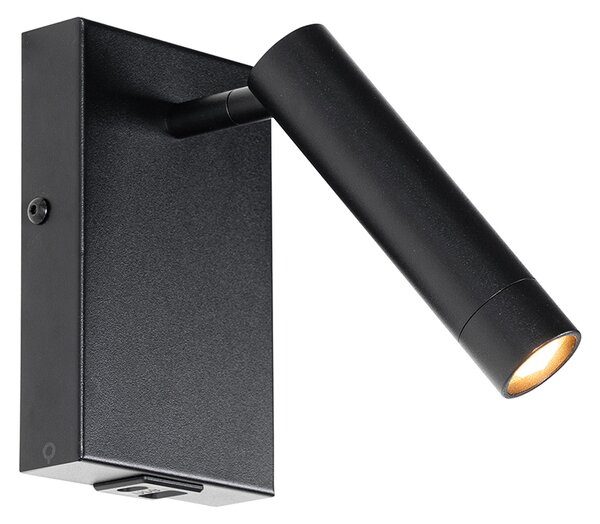 Moderní nástěnné svítidlo černé s nastavitelným USB - Croft