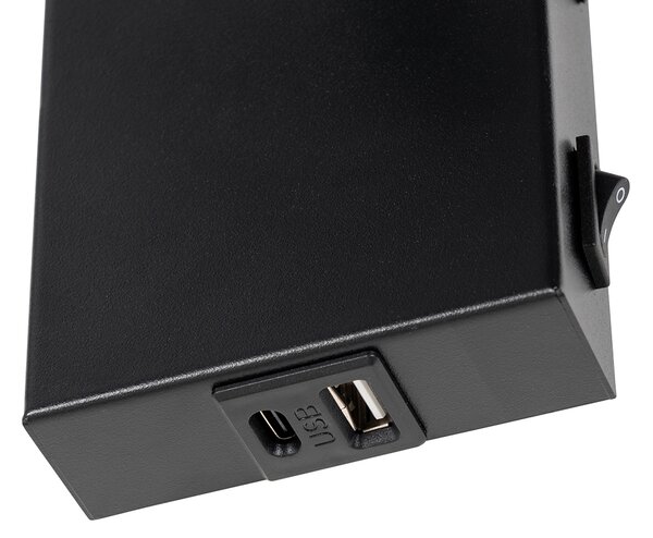 Moderní nástěnné svítidlo černé s nastavitelným USB - Croft