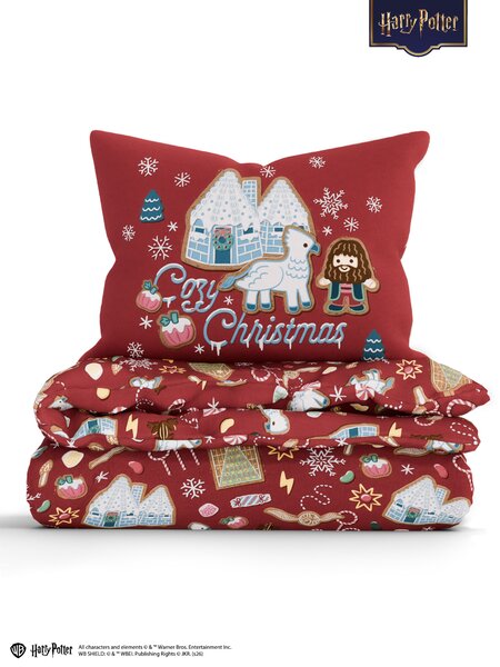 MK Lůžkoviny Bavlněné povlečení Renforcé - Cozy Christmas tmavě červené 140 × 200 cm, 70 x 90 cm
