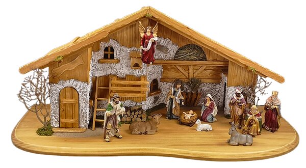 AMADEA Dřevěný osvětlený betlém s figurkami 80 cm