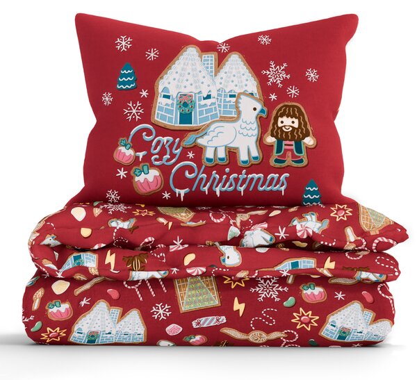 MK Lůžkoviny Bavlněné povlečení Renforcé - Cozy Christmas tmavě červené 140 × 200 cm, 70 x 90 cm