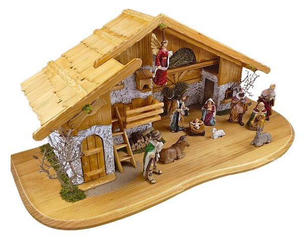 AMADEA Dřevěný osvětlený betlém s figurkami 80 cm