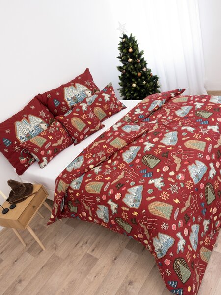 MK Lůžkoviny Bavlněné povlečení Renforcé - Cozy Christmas tmavě červené 140 × 200 cm, 70 x 90 cm
