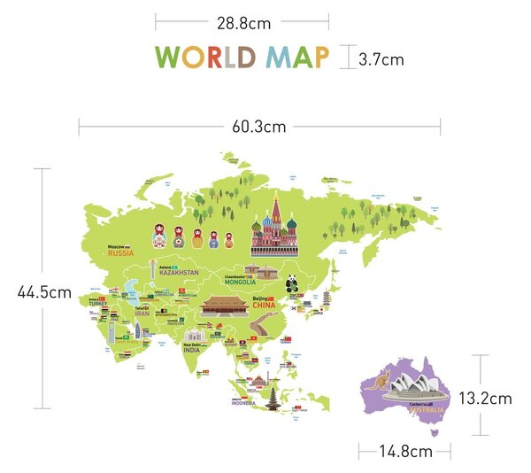 Dětská samolepka na zeď 120x150 cm Giant World Map – Ambiance
