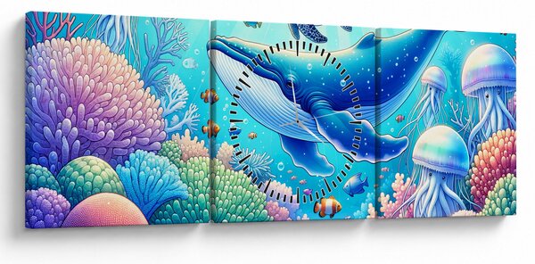 Obraz - Podvodní svět (s hodinami) (90x30 cm)