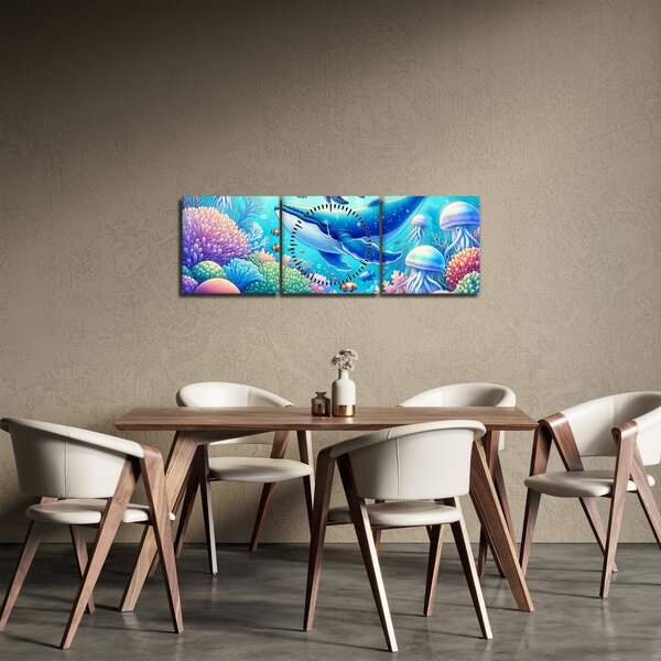 Obraz - Podvodní svět (s hodinami) (90x30 cm)