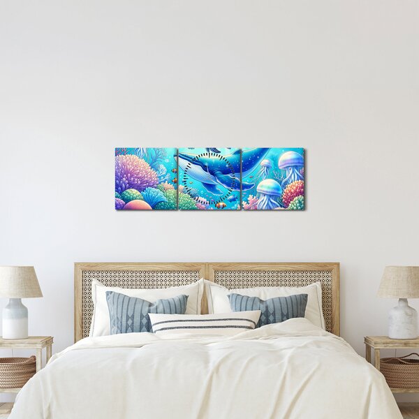 Obraz - Podvodní svět (s hodinami) (90x30 cm)