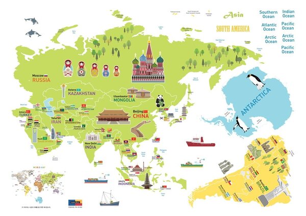 Dětská samolepka na zeď 120x150 cm Giant World Map – Ambiance