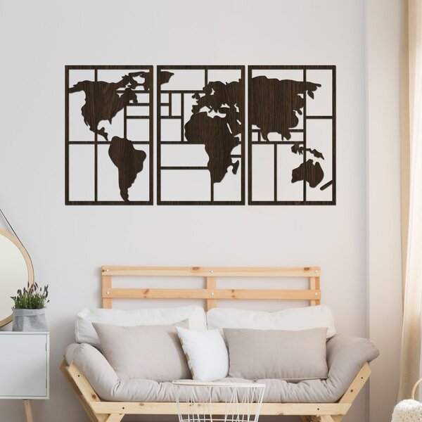Dřevěná mapa světa GEOMETRY Zvolte barvu dekoru: Wenge | Velikost map: 60x32