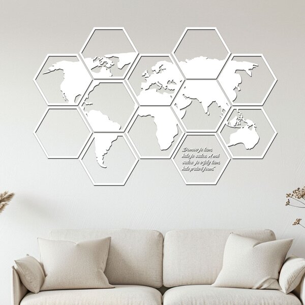 Dřevěná mapa světa Hexagon Zvolte barvu dekoru: Černá | Rozměry (cm): 93x60