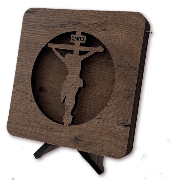 "Ježíš na kříži s pulzujícím světlem" lampa 19x19cm provedení povrchu: dub