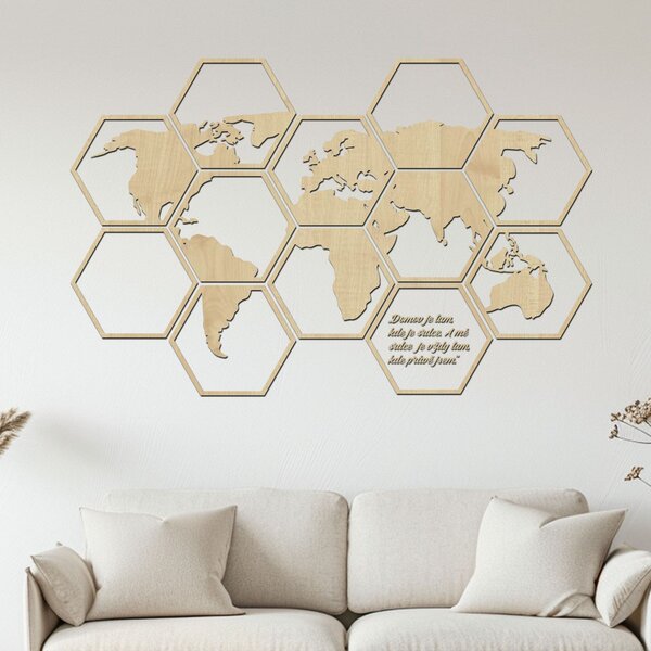 Dřevěná mapa světa Hexagon Zvolte barvu dekoru: Černá | Rozměry (cm): 93x60