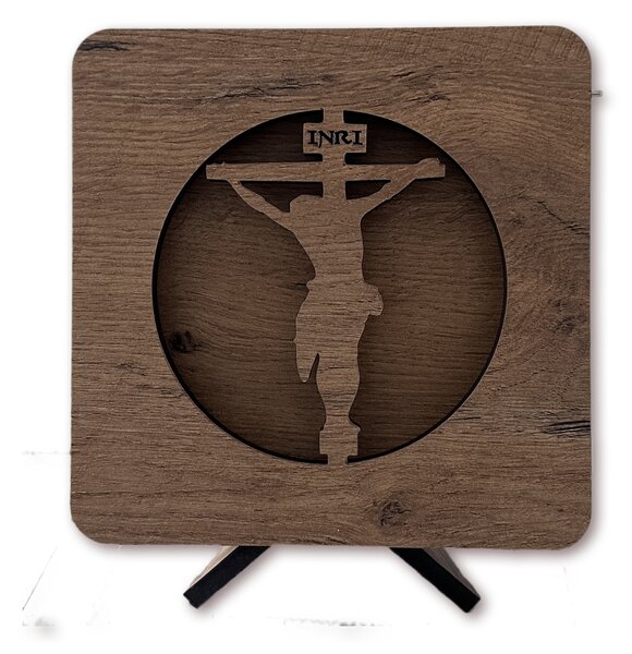 "Ježíš na kříži s pulzujícím světlem" lampa 19x19cm provedení povrchu: dub