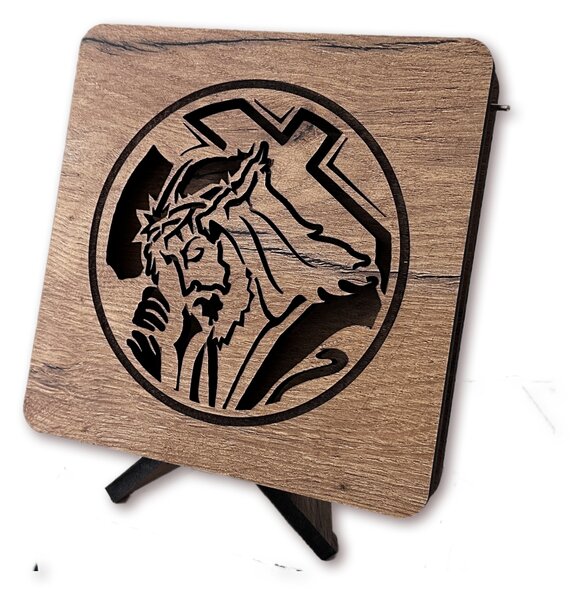 "Ježíš a kříž" lampa 19x19cm provedení povrchu: dub světlý