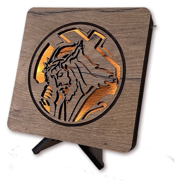 "Ježíš a kříž" lampa 19x19cm provedení povrchu: dub světlý