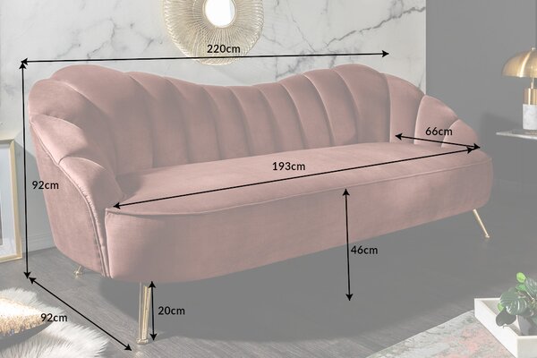 Designová sedačka Adalia 220 cm starorůžová