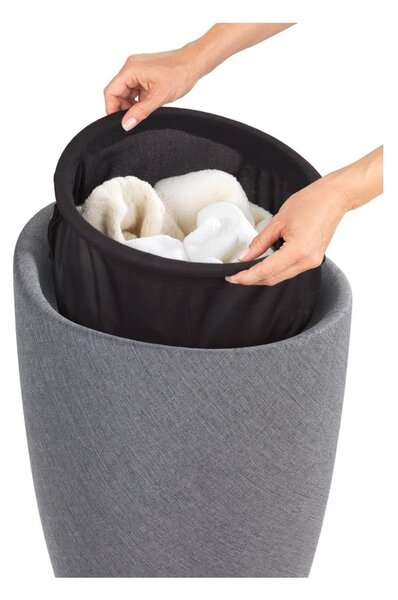 Šedý koš na prádlo a taburetka v jednom Wenko Linen Look, 20 l