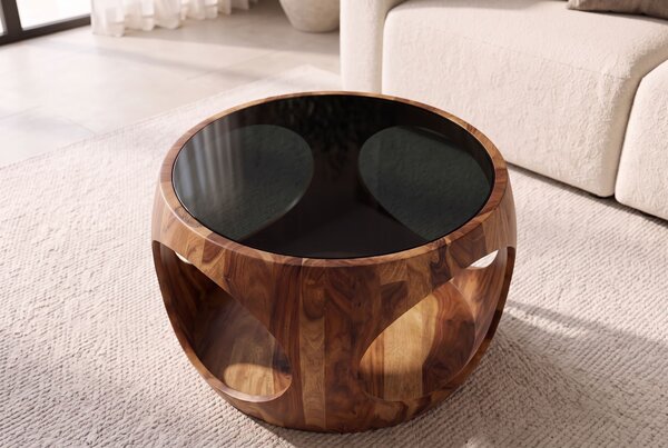 Konferenční stolek ORGANIC LOOP 60 CM černý/hnědý sklo/masiv sheesham Nábytek | Obývací pokoj | Konferenční stolky | Kulaté