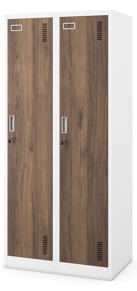 Zaměstnanecká skříňka čtyřkomorová bílá/ořech, 800x1800x500 mm: KACPER Eco Design