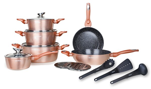 15dílná sada nádobí s mramorovým povrchem BestBerg BBN-1015RG / rosegold