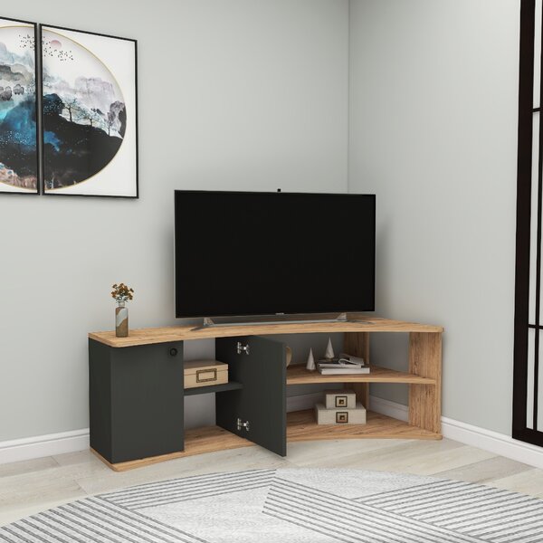 Rohový TV stolek/skříňka Tiara (Borovice atlantic + Atracit)