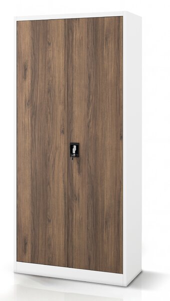 Kovová kancelářská skříň na dokumenty bílá / ořech, 900x1950x400 mm: JAN H Eco Design