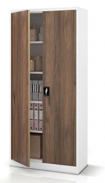 Kovová kancelářská skříň na dokumenty bílá / ořech, 900x1950x400 mm: JAN H Eco Design
