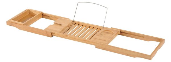 HOMCOM Polička na vanu, Vana, Dřevěný tray, Úložný systém, Bambus, Přírodní, (70-105) x 21,8 x 5 cm | Aosom