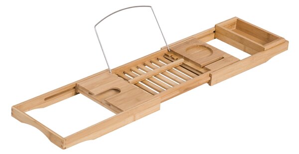 HOMCOM Polička na vanu, Vana, Dřevěný tray, Úložný systém, Bambus, Přírodní, (70-105) x 21,8 x 5 cm | Aosom