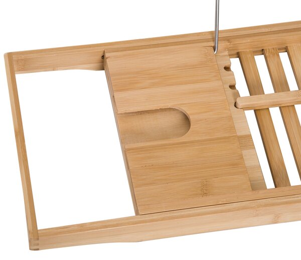HOMCOM Polička na vanu, Vana, Dřevěný tray, Úložný systém, Bambus, Přírodní, (70-105) x 21,8 x 5 cm | Aosom