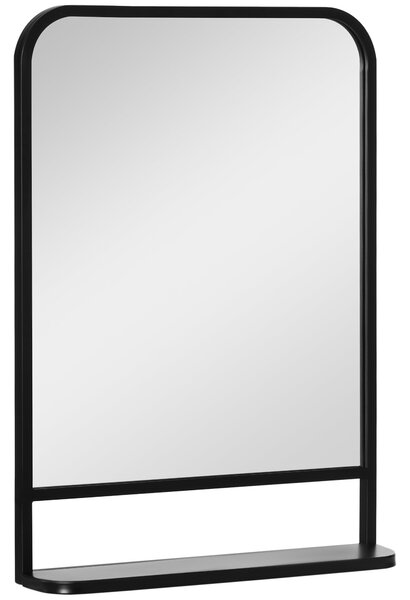Zrcadlo HOMCOM 70 x 50 cm, Zrcadlo do Obývacího Pokoje, Závěsné Zrcadlo, Dekorativní Zrcadlo Obdélníkové se Policí pro Předsíň a Ložnici, Moderní Eleg