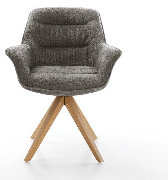DELIFE Jídelní židle Kaira-Flex bouclé měkký tmavě béžová dřevěná podnož hranatá přírodní 180° otočný