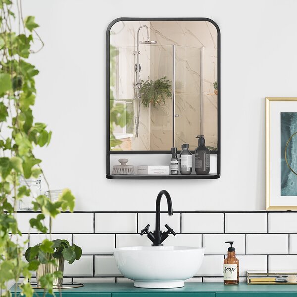 Zrcadlo HOMCOM 70 x 50 cm, Zrcadlo do Obývacího Pokoje, Závěsné Zrcadlo, Dekorativní Zrcadlo Obdélníkové se Policí pro Předsíň a Ložnici, Moderní Eleg