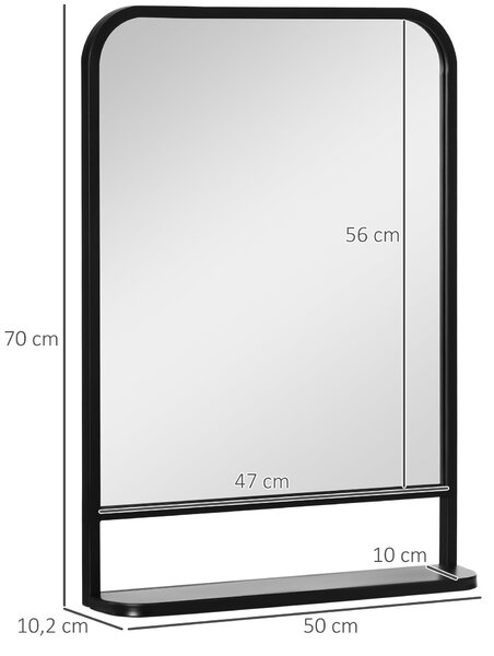 Zrcadlo HOMCOM 70 x 50 cm, Zrcadlo do Obývacího Pokoje, Závěsné Zrcadlo, Dekorativní Zrcadlo Obdélníkové se Policí pro Předsíň a Ložnici, Moderní Eleg