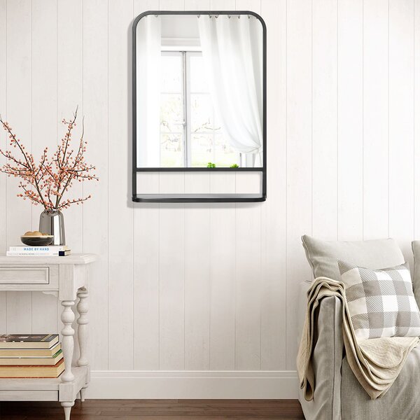 Zrcadlo HOMCOM 70 x 50 cm, Zrcadlo do Obývacího Pokoje, Závěsné Zrcadlo, Dekorativní Zrcadlo Obdélníkové se Policí pro Předsíň a Ložnici, Moderní Eleg