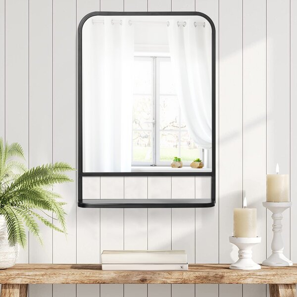 Zrcadlo HOMCOM 70 x 50 cm, Zrcadlo do Obývacího Pokoje, Závěsné Zrcadlo, Dekorativní Zrcadlo Obdélníkové se Policí pro Předsíň a Ložnici, Moderní Eleg