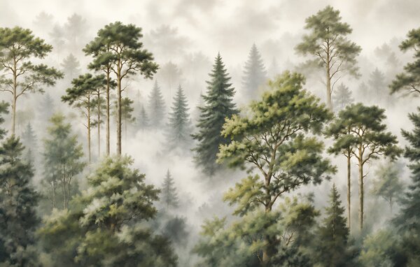 Fototapeta Zamlžený les se stromy, Přírodní fototapety, Populární fototapety, t00854 - Tapeko.co.cz