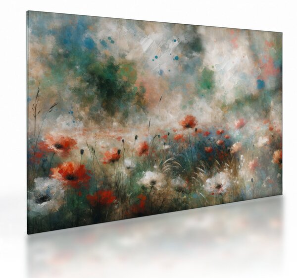 Skleněný obraz - Abstrakce pole s vlčími máky (70x50 cm)