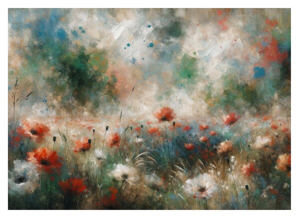Skleněný obraz - Abstrakce pole s vlčími máky (70x50 cm)