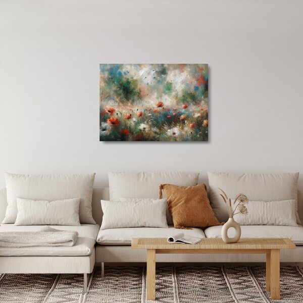 Skleněný obraz - Abstrakce pole s vlčími máky (70x50 cm)