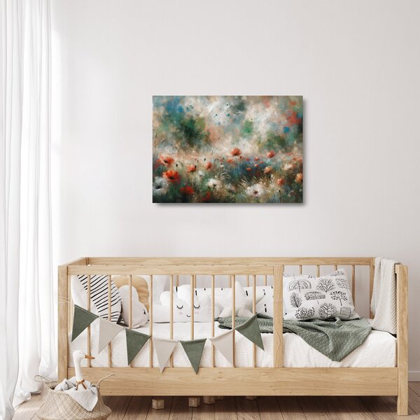 Skleněný obraz - Abstrakce pole s vlčími máky (70x50 cm)