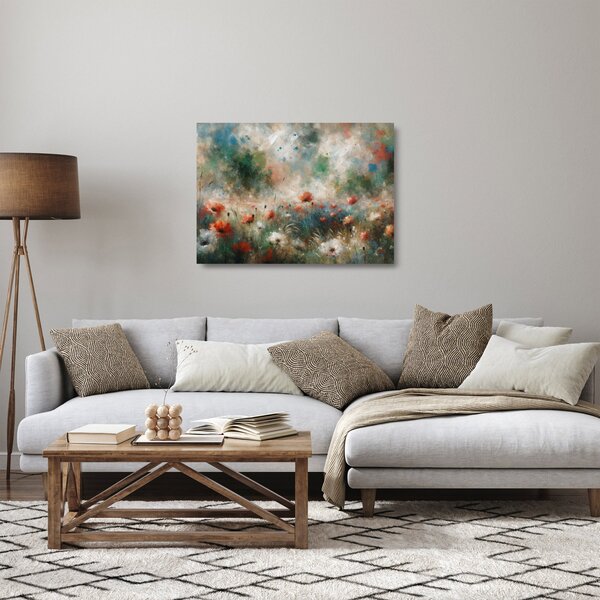 Skleněný obraz - Abstrakce pole s vlčími máky (70x50 cm)